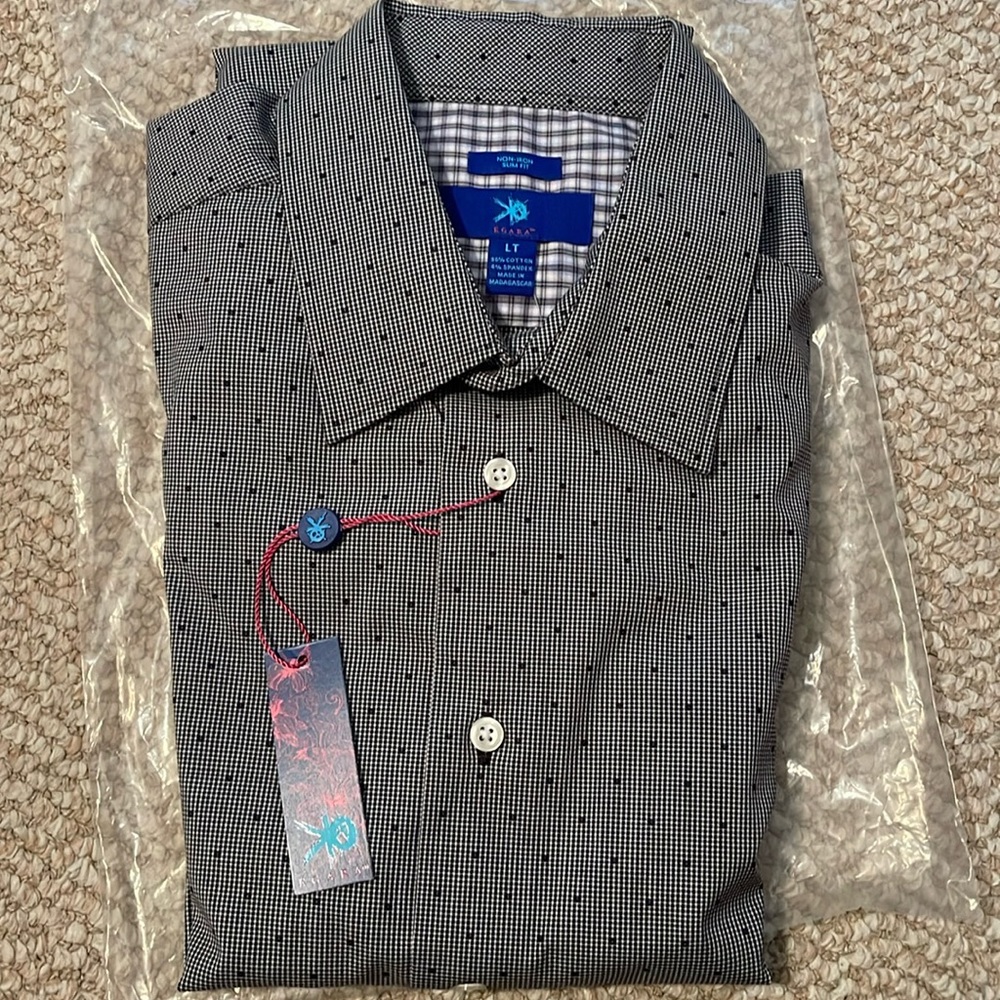 Brand New Egara Button Down Slim Fit Black and White Pattern - Large Tall